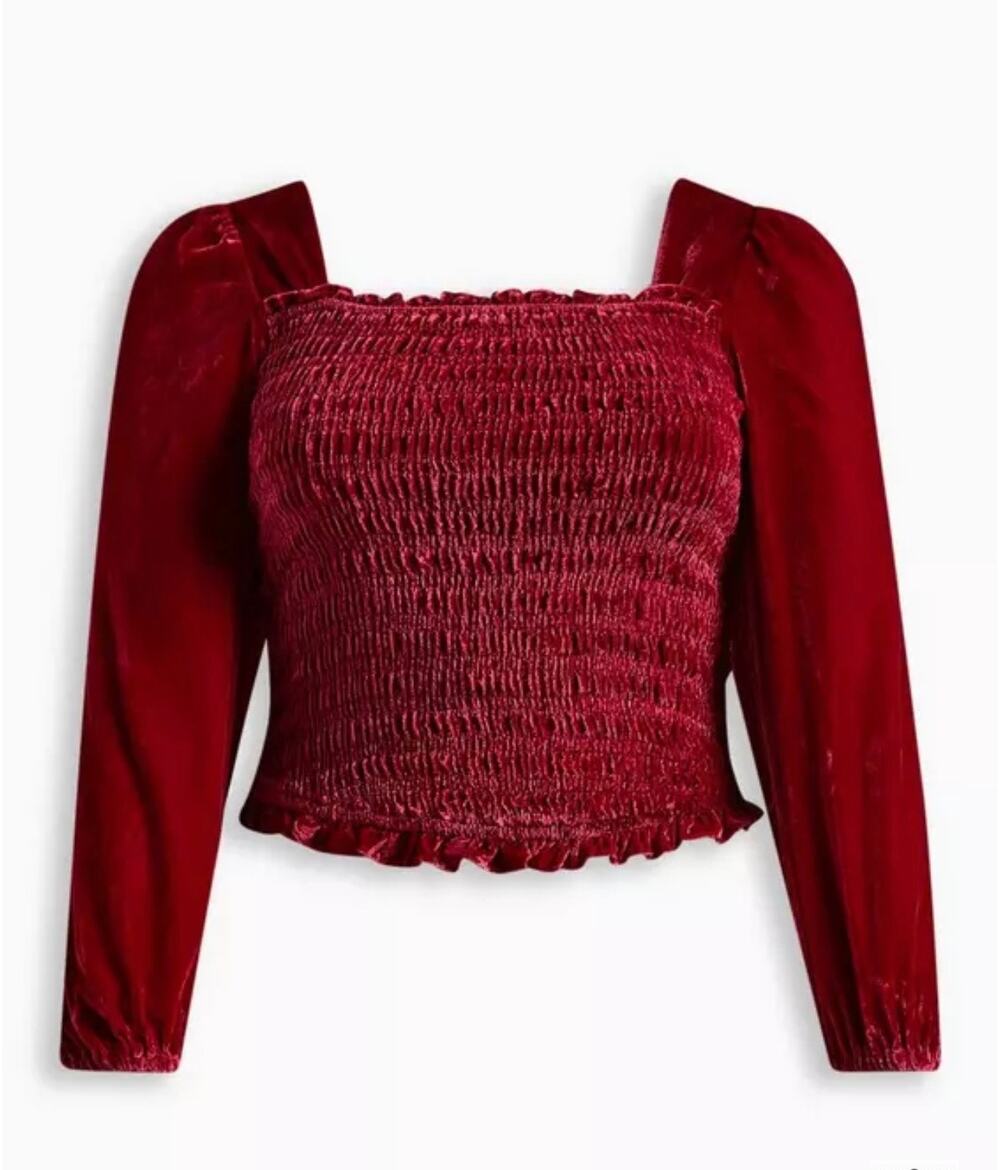 NWT torrid Velvet Smocked Blouson Sleeve Crop Top Women's Plus 2X Burgundy